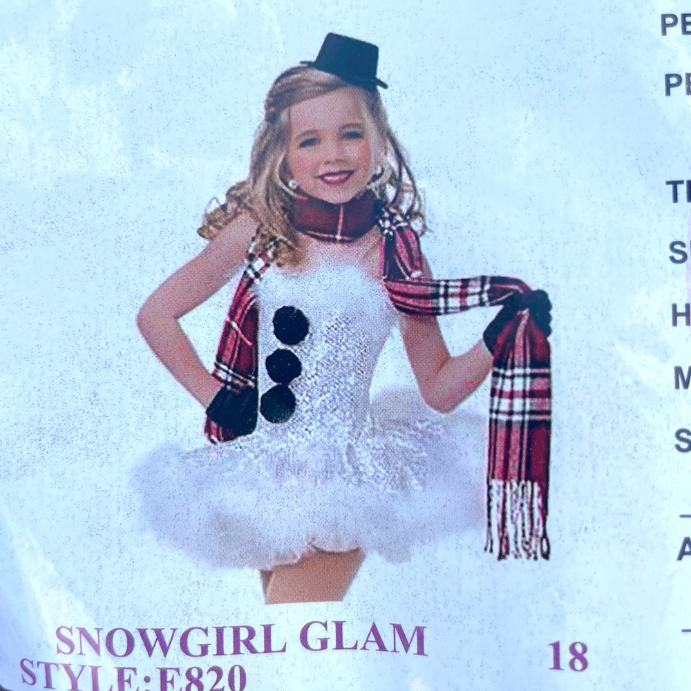 “Snowgirl Glam “ Little Girls sequined Dance Costume with Top Hat and Scarf